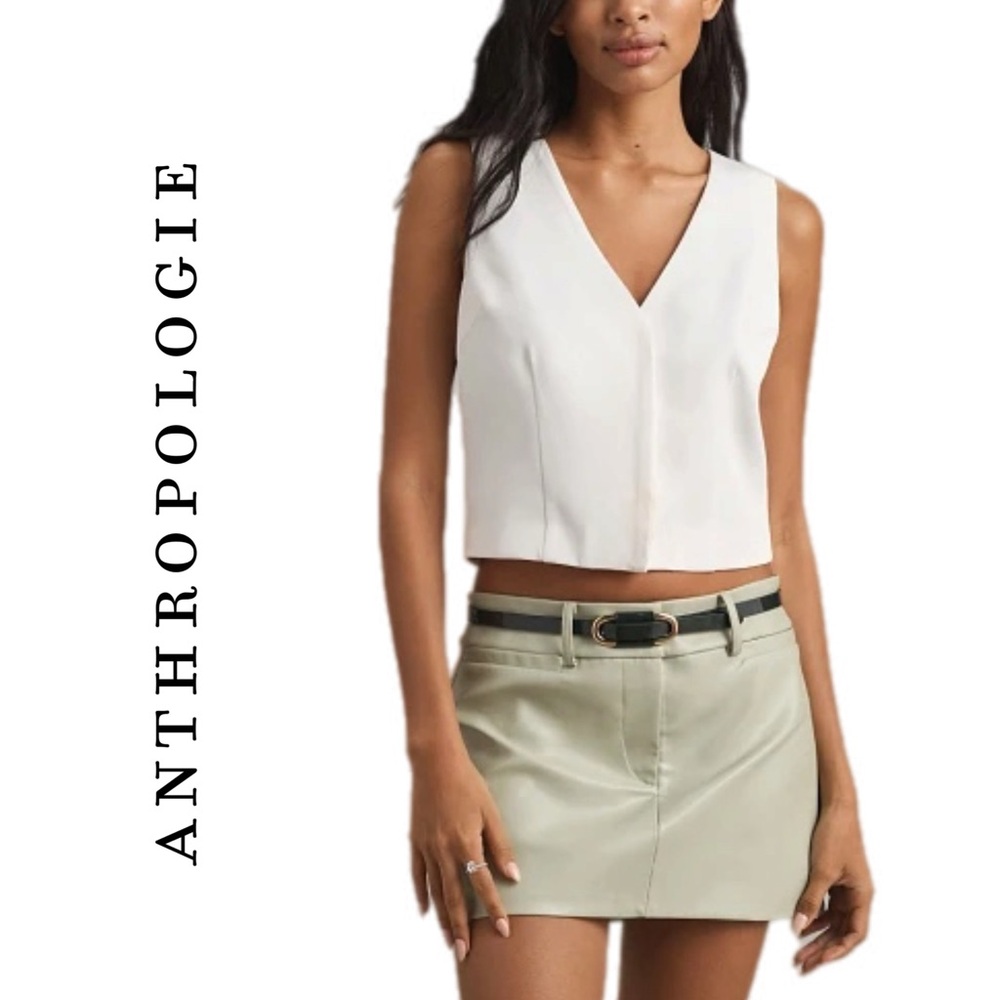Anthropologie Flat White Sleeveless Tailored Blouse